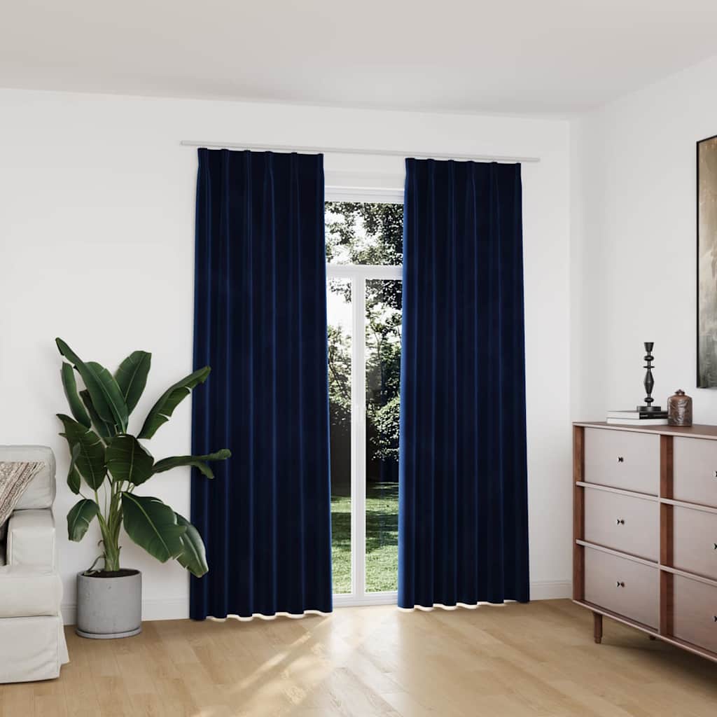 Pimendavad kardinad 2 tk konksud, samet, tumesinine, 140x225 cm