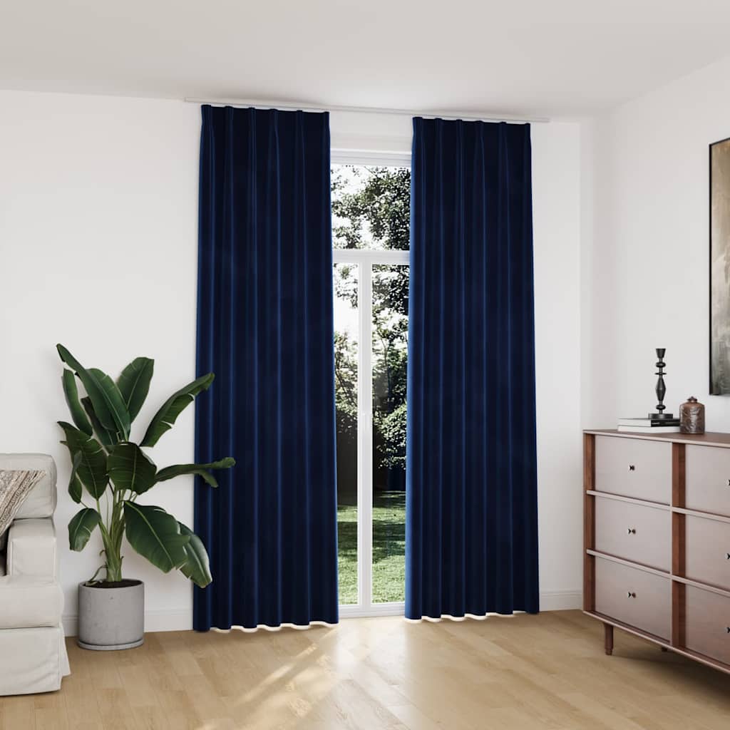 Pimendavad kardinad 2 tk konksud, samet, tumesinine, 140x245 cm