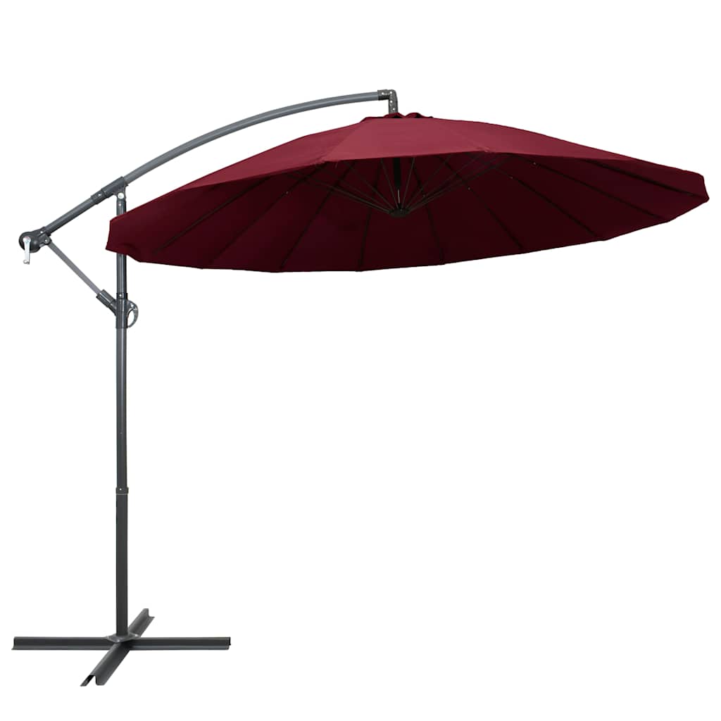Rippuv päikesevari, burgundiapunane, 3 m alumiiniumist postiga