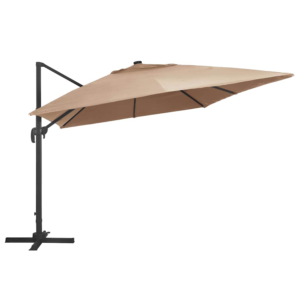 Päikesevari LED-tuledega, alumiiniumpost, 400x300 cm, pruunikas