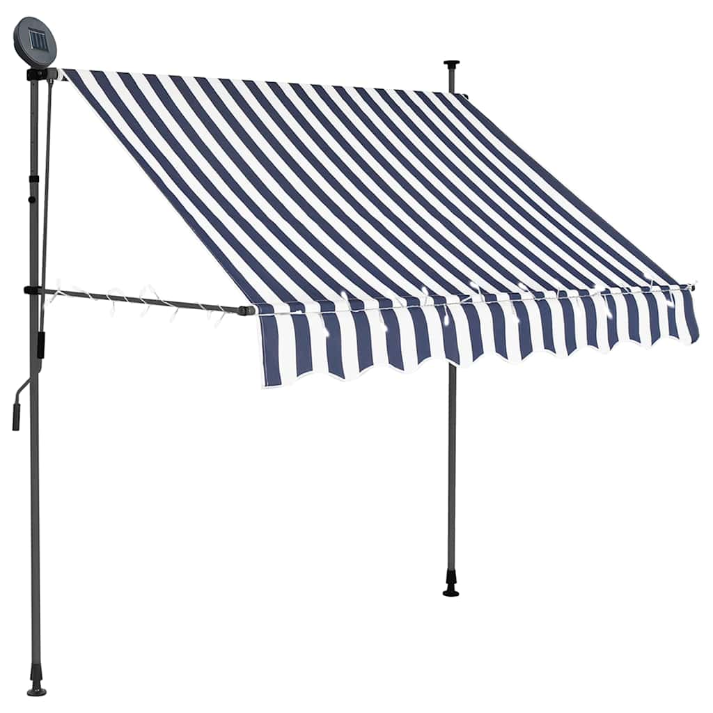 Käsitsi sissetõmmatav varikatus, LED, 100 cm sinine ja valge