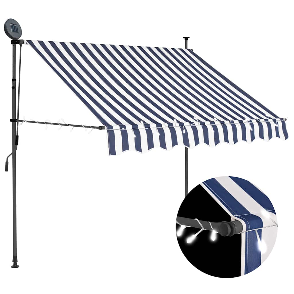 Käsitsi sissetõmmatav varikatus, LED, 150 cm sinine ja valge