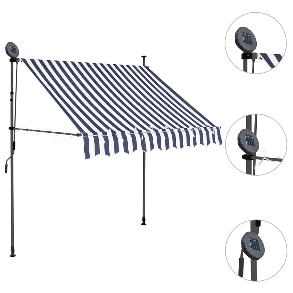 Käsitsi sissetõmmatav varikatus, LED, 150 cm sinine ja valge