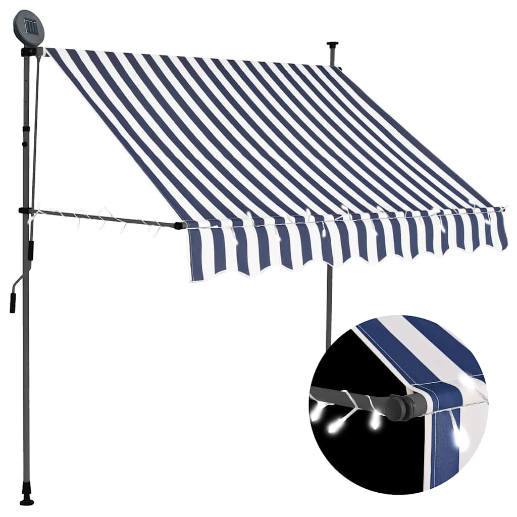 Käsitsi sissetõmmatav varikatus, LED, 200 cm, sinine ja valge