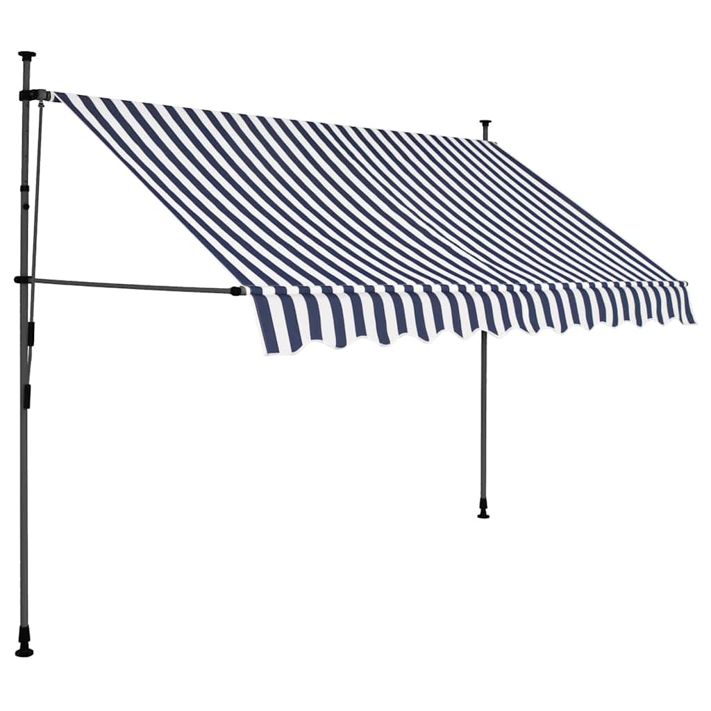 Käsitsi sissetõmmatav varikatus, LED, 250 cm sinine ja valge