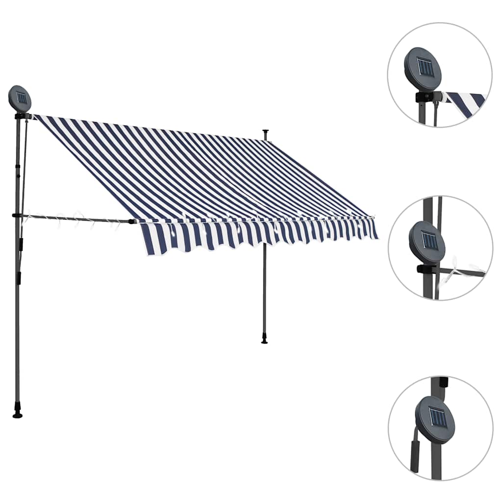 Käsitsi sissetõmmatav varikatus, LED, 250 cm sinine ja valge