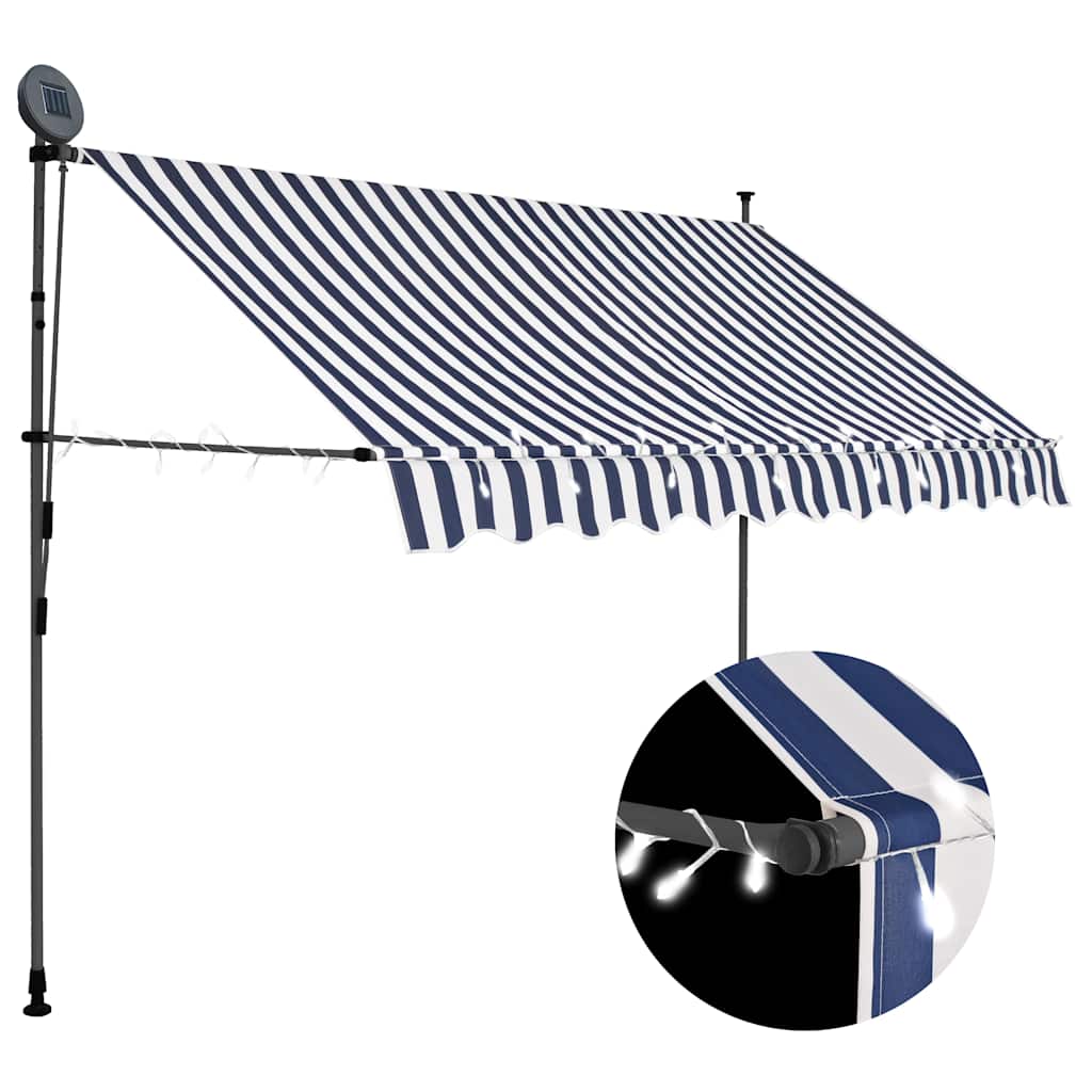 Käsitsi sissetõmmatav varikatus, LED, 300 cm sinine ja valge