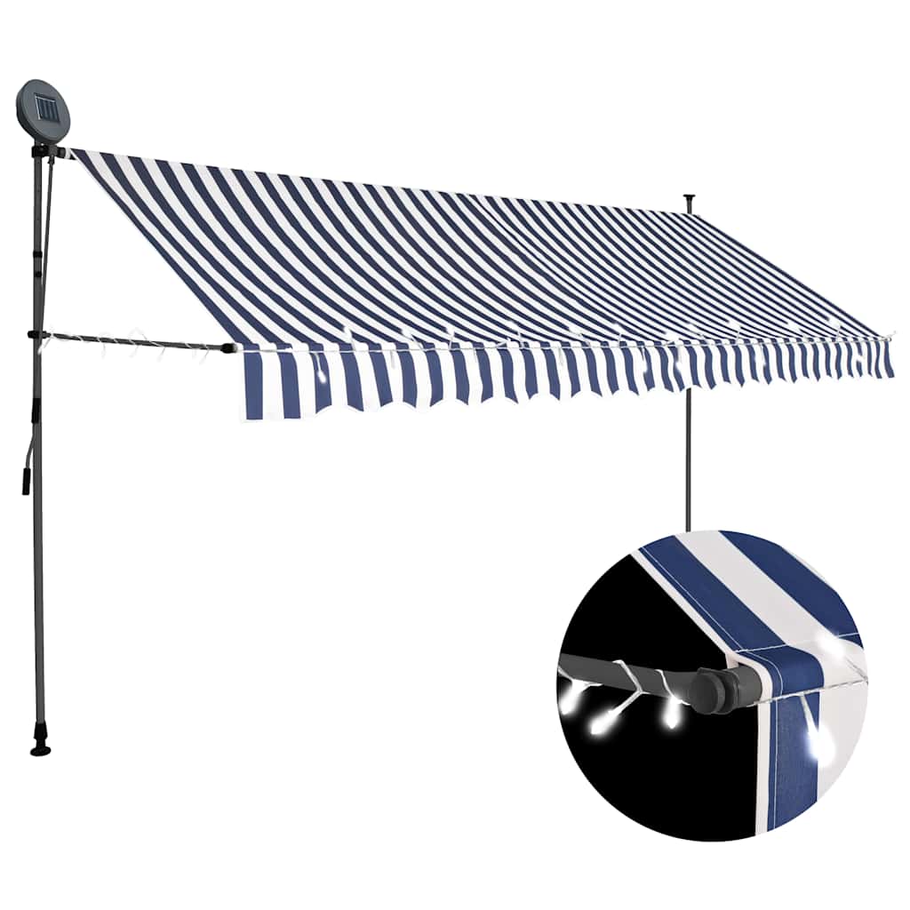 Käsitsi sissetõmmatav varikatus, LED, 400 cm, sinine ja valge