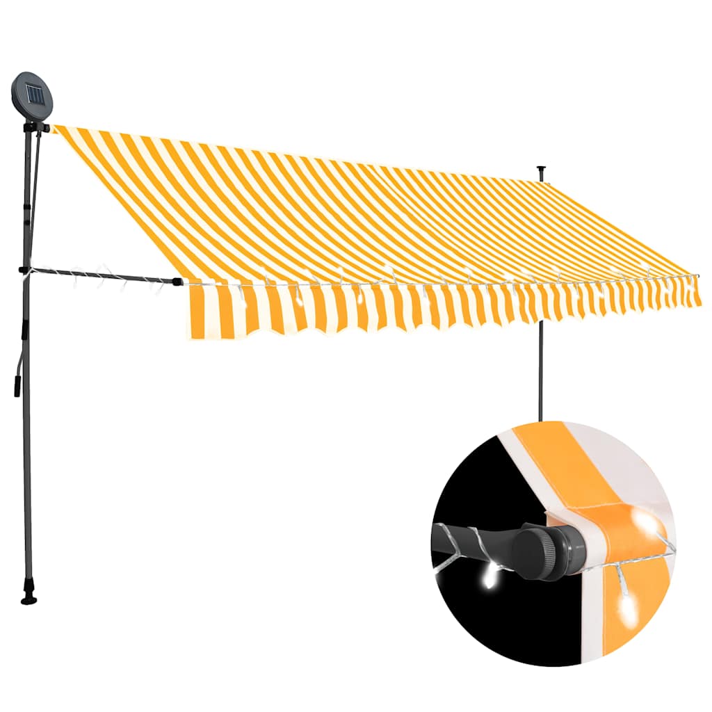 Käsitsi sissetõmmatav varikatus, LED, 350 cm, valge ja oranž