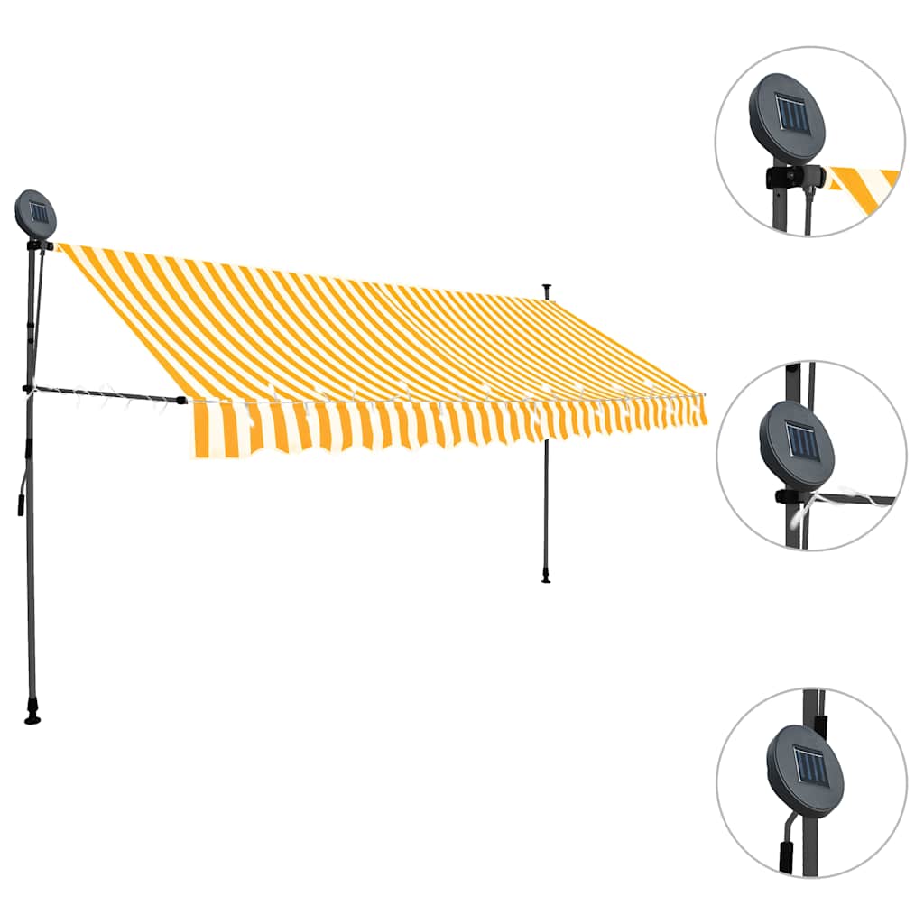 Käsitsi sissetõmmatav varikatus, LED, 400 cm, valge ja oranž