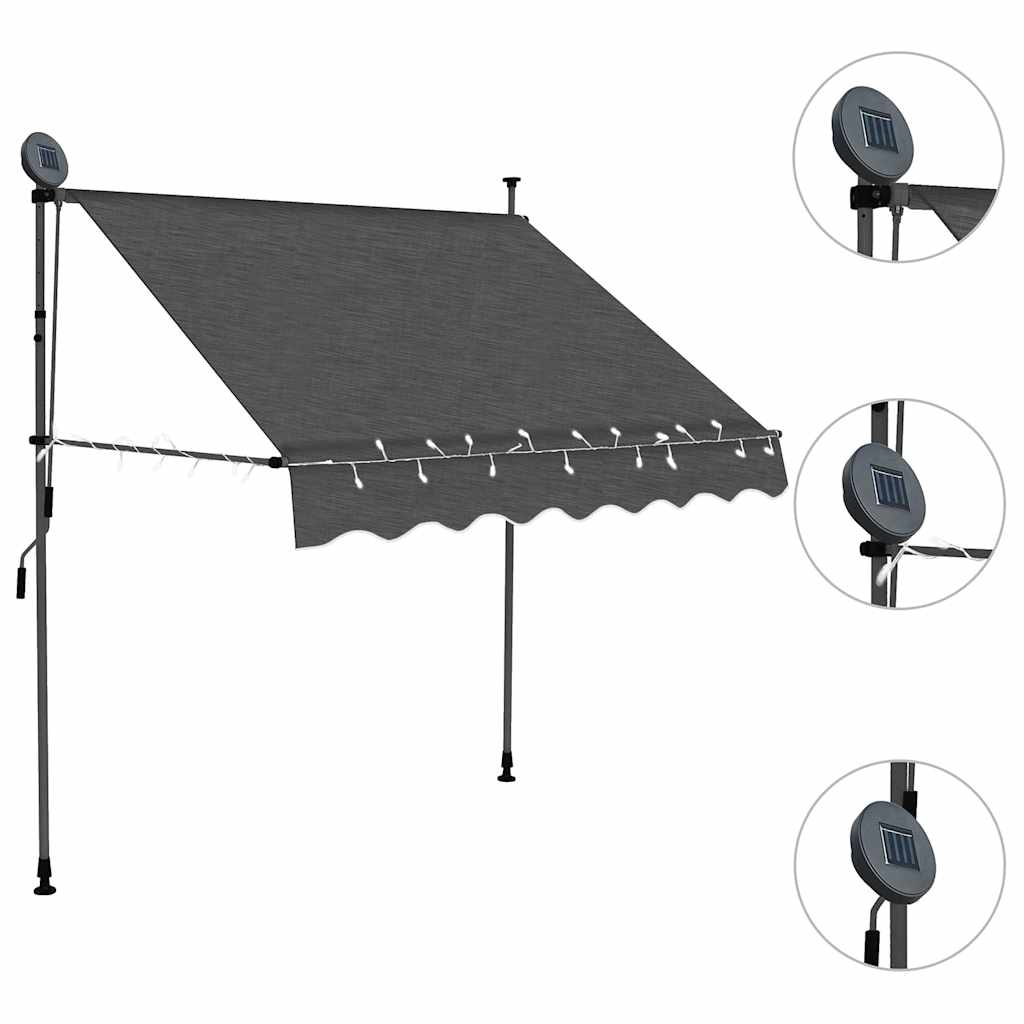 Käsitsi sissetõmmatav varikatus, LED-tulega, 100 cm, antratsiit