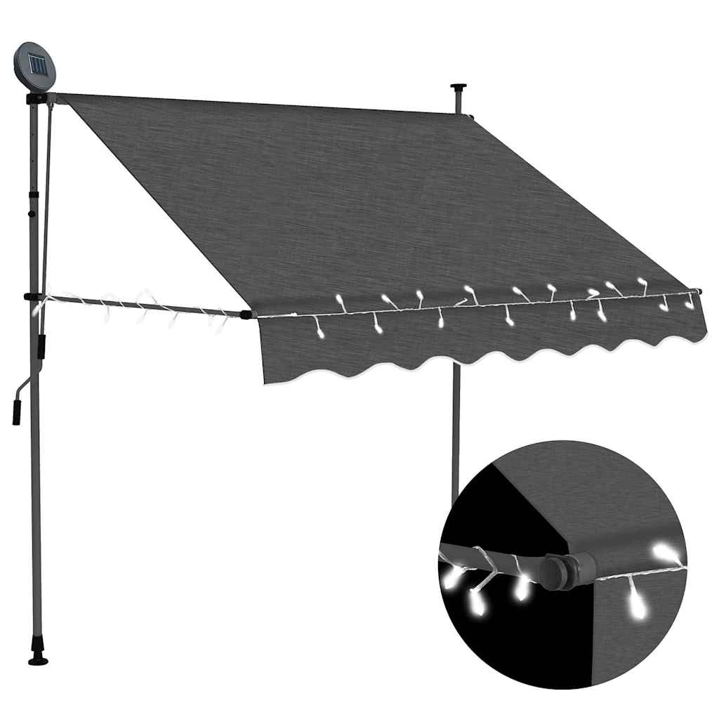 Käsitsi sissetõmmatav varikatus, LED, 150 cm, antratsiithall