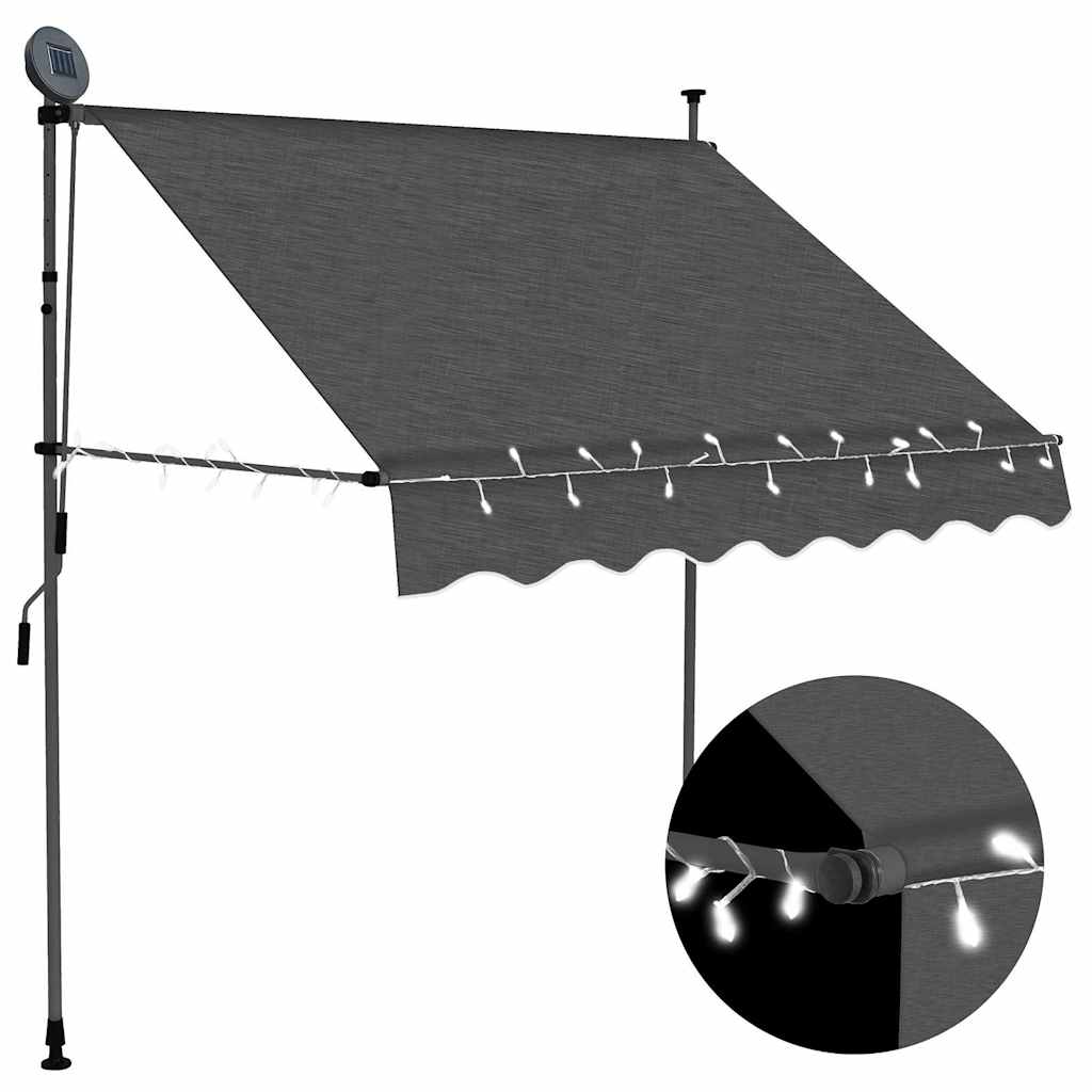 Käsitsi sissetõmmatav varikatus, LED-tulega, 200 cm, antratsiit