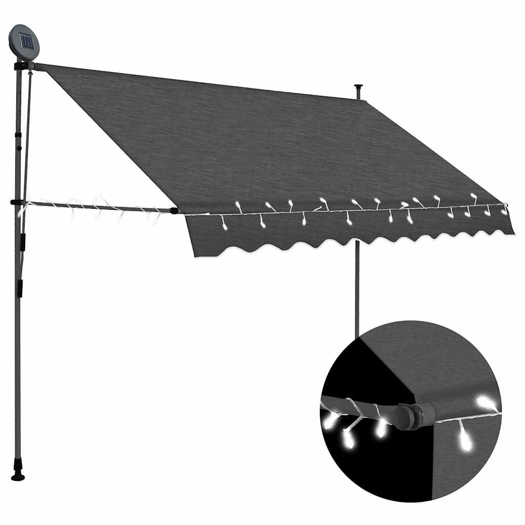 Käsitsi sissetõmmatav varikatus, LED-tulega, 250 cm, antratsiit