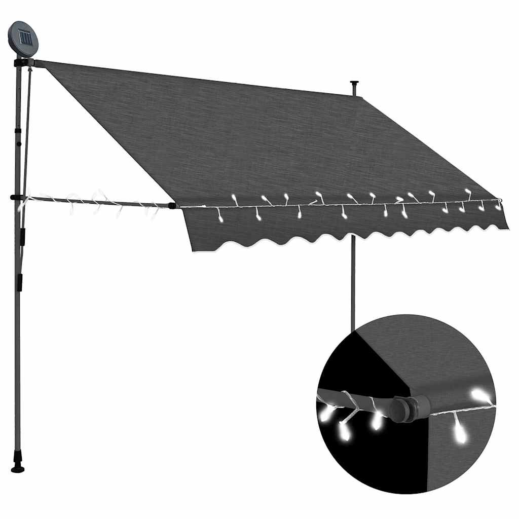 Käsitsi sissetõmmatav varikatus, LED-tulega, 300 cm, antratsiit