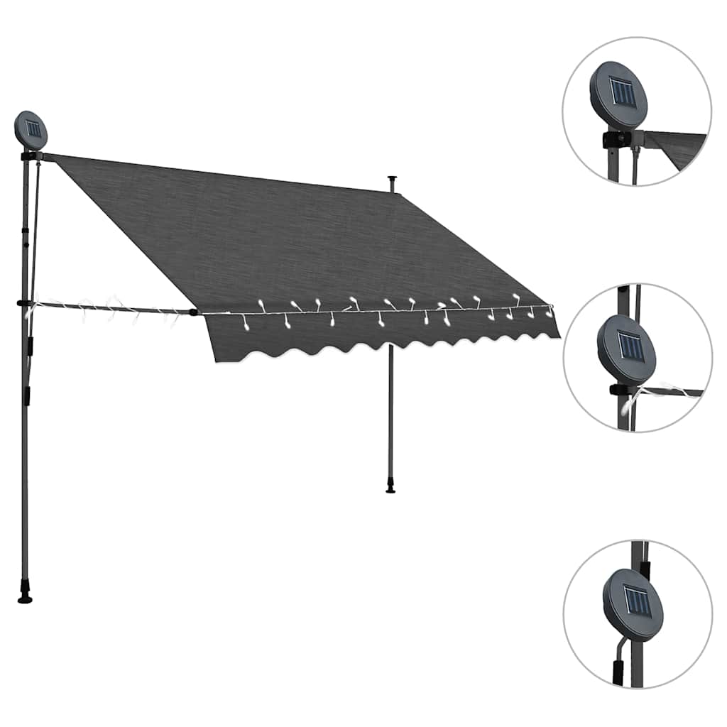 Käsitsi sissetõmmatav varikatus, LED-tulega, 300 cm, antratsiit