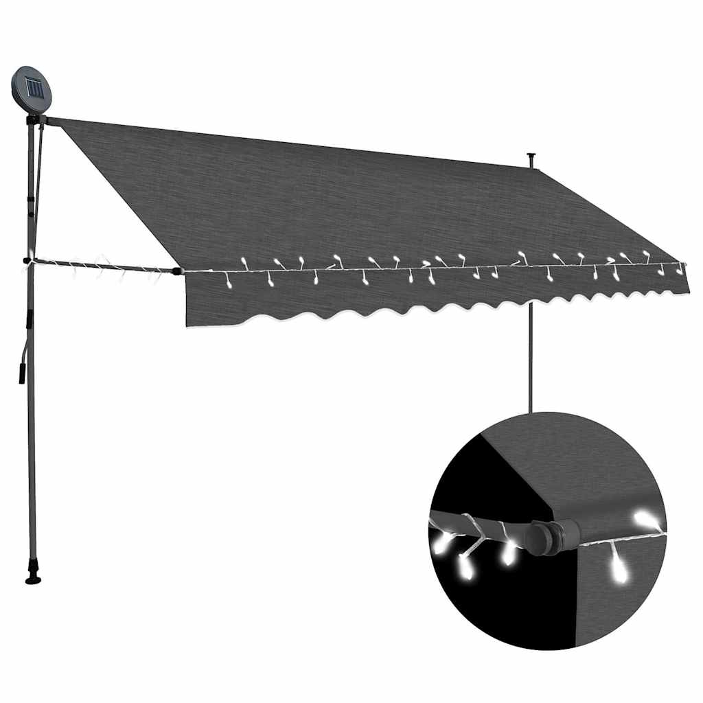 Käsitsi sissetõmmatav varikatus, LED, 350 cm, antratsiithall