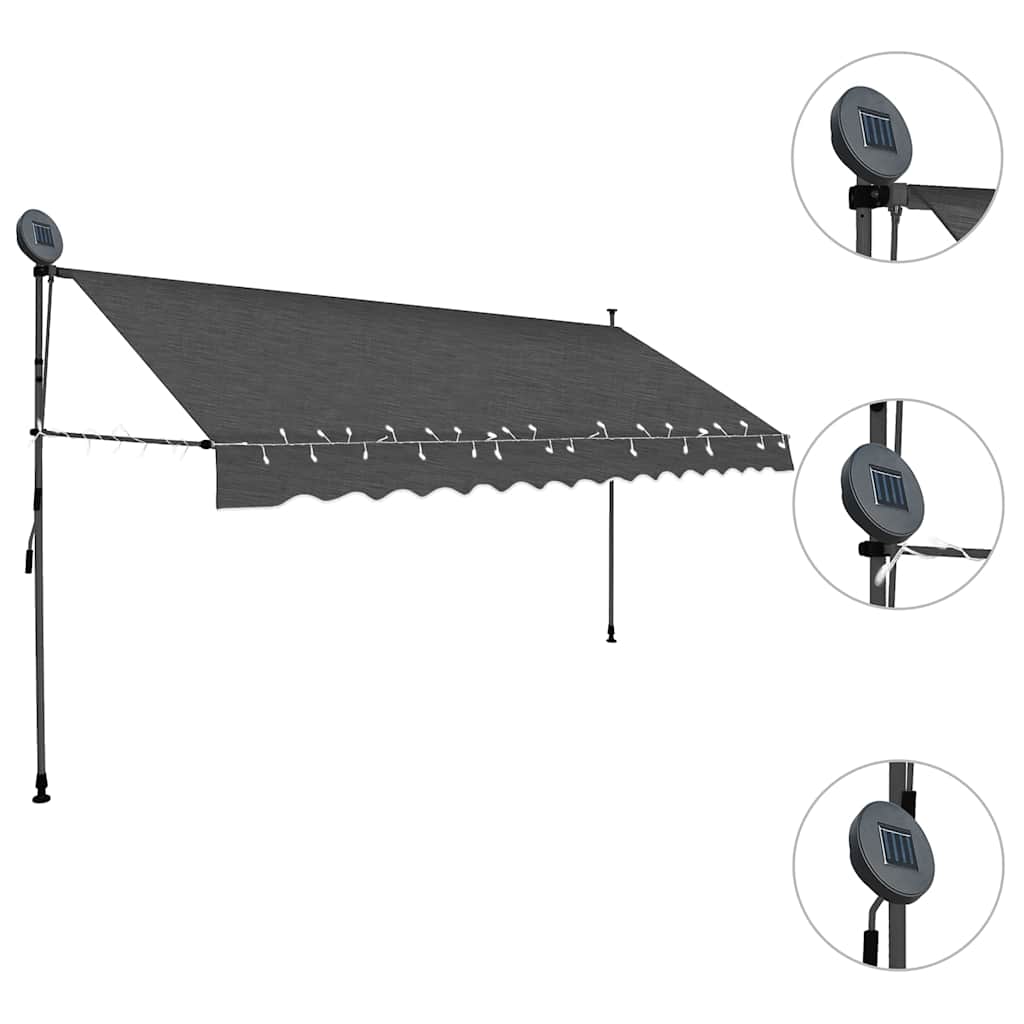 Käsitsi sissetõmmatav varikatus, LED, 350 cm, antratsiithall