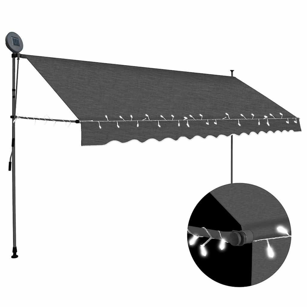 Käsitsi sissetõmmatav varikatus, LED, 400 cm, antratsiithall