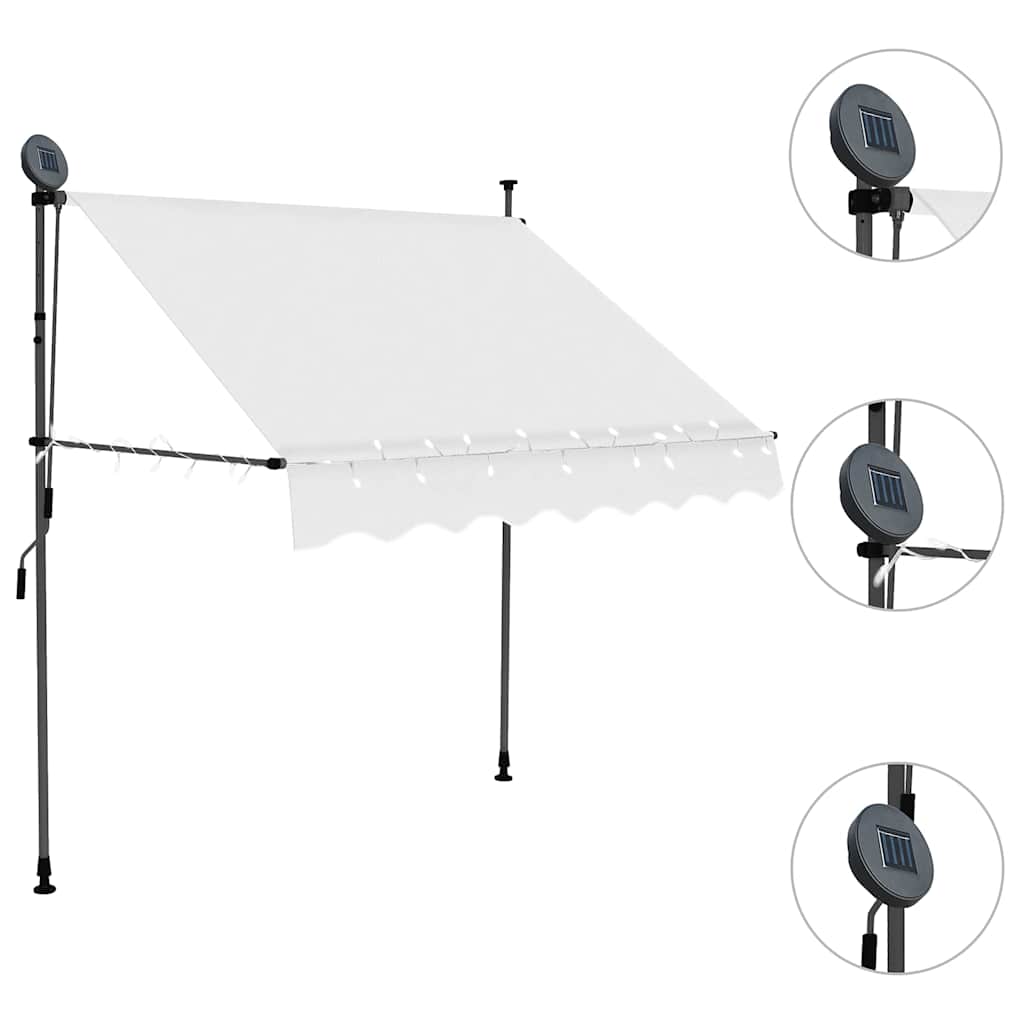 Käsitsi sissetõmmatav varikatus, LED, 100 cm, kreemjasvalge