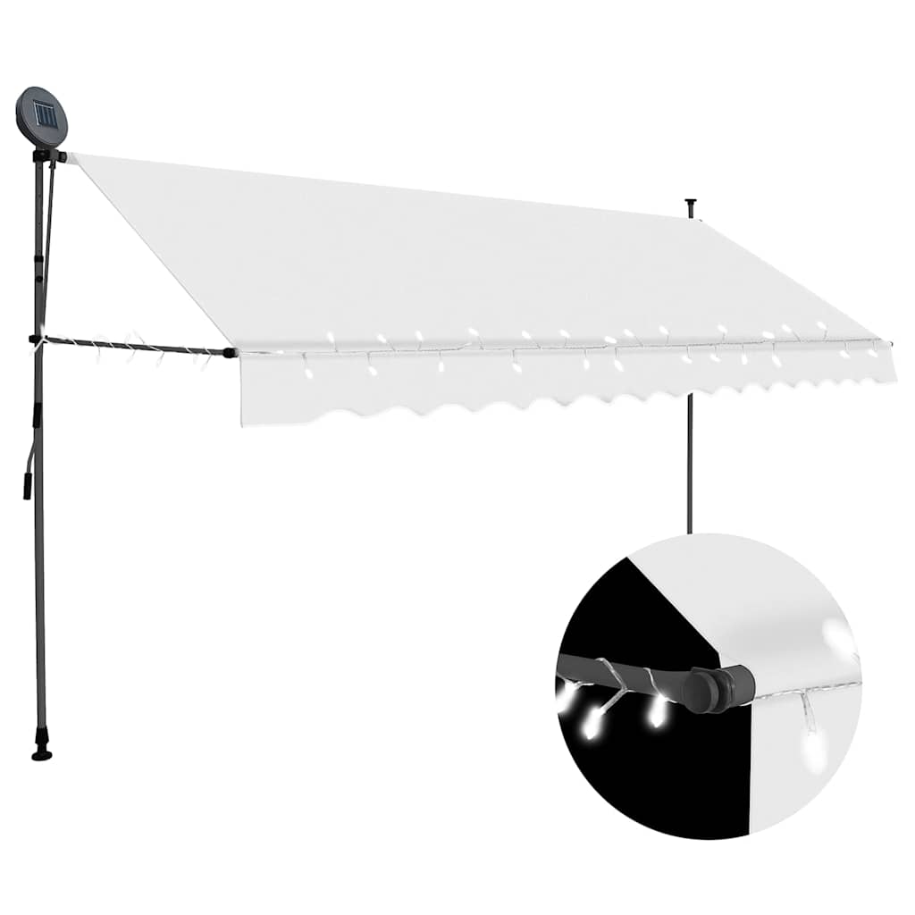 Käsitsi sissetõmmatav varikatus, LED, 400 cm, kreemjasvalge
