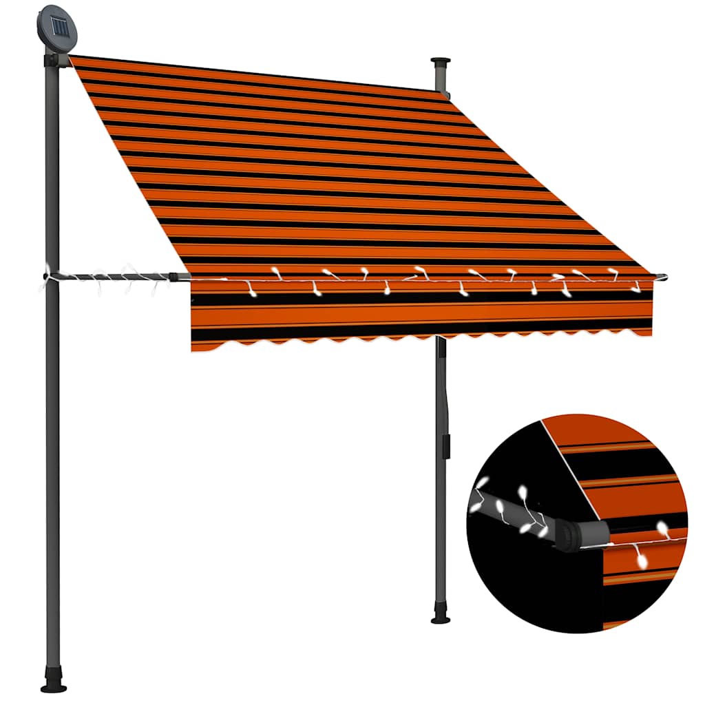 Käsitsi sissetõmmatav varikatus, LED, 150 cm, oranž ja pruun