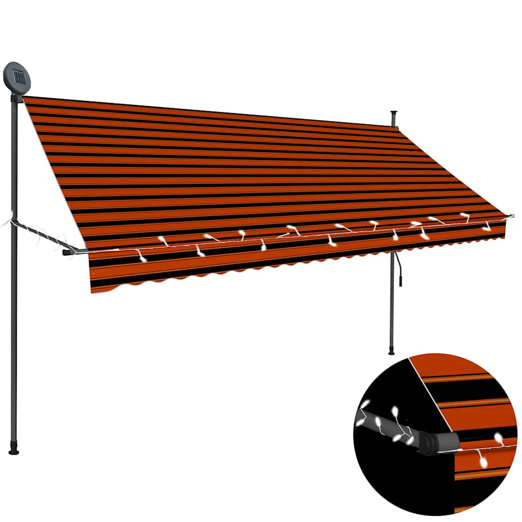 Käsitsi sissetõmmatav varikatus, LED, 300 cm, oranž ja pruun