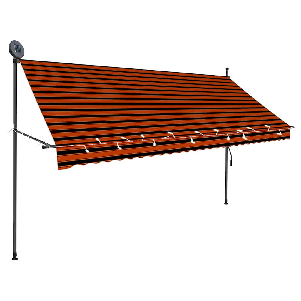 Käsitsi sissetõmmatav varikatus, LED, 300 cm, oranž ja pruun