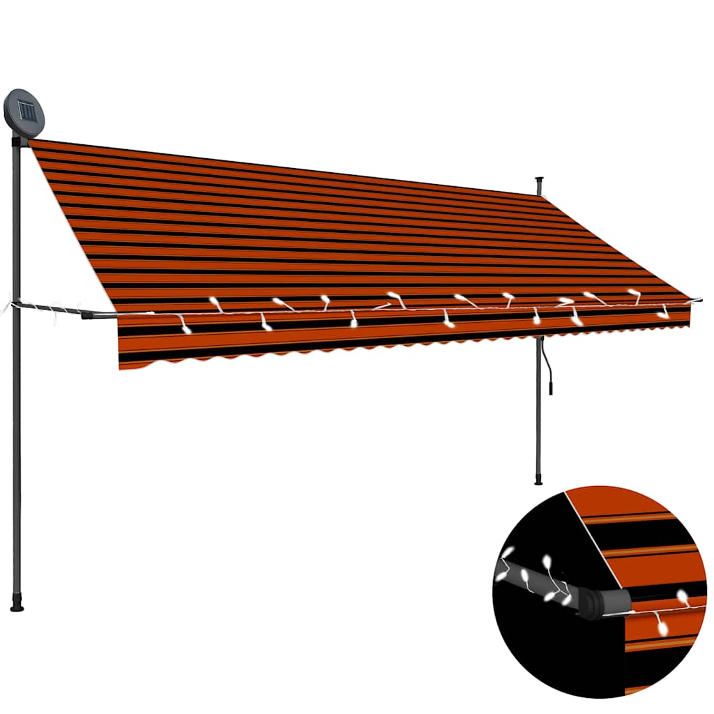 Käsitsi sissetõmmatav varikatus, LED, 350 cm, oranž ja pruun