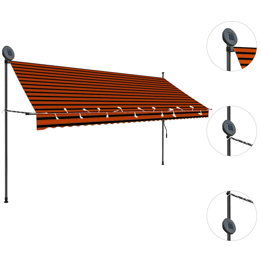 Käsitsi sissetõmmatav varikatus, LED, 350 cm, oranž ja pruun