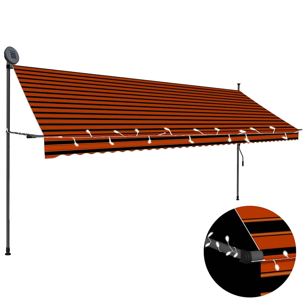 Käsitsi sissetõmmatav varikatus, LED, 400 cm, oranž ja pruun