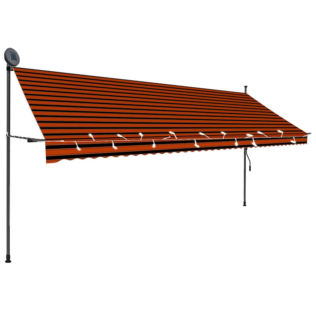 Käsitsi sissetõmmatav varikatus, LED, 400 cm, oranž ja pruun