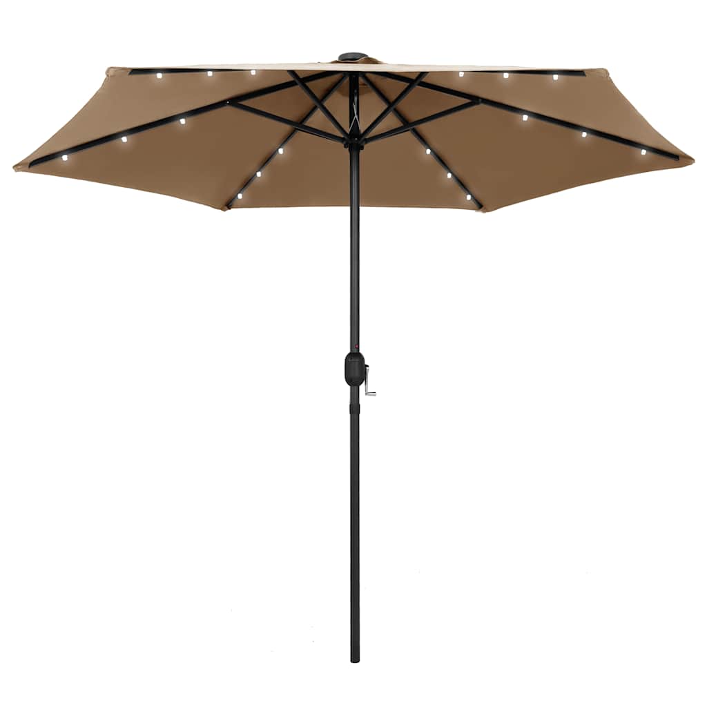Aia päikesevari LED-tuledega, alumiiniumpost, 270 cm, pruunikas