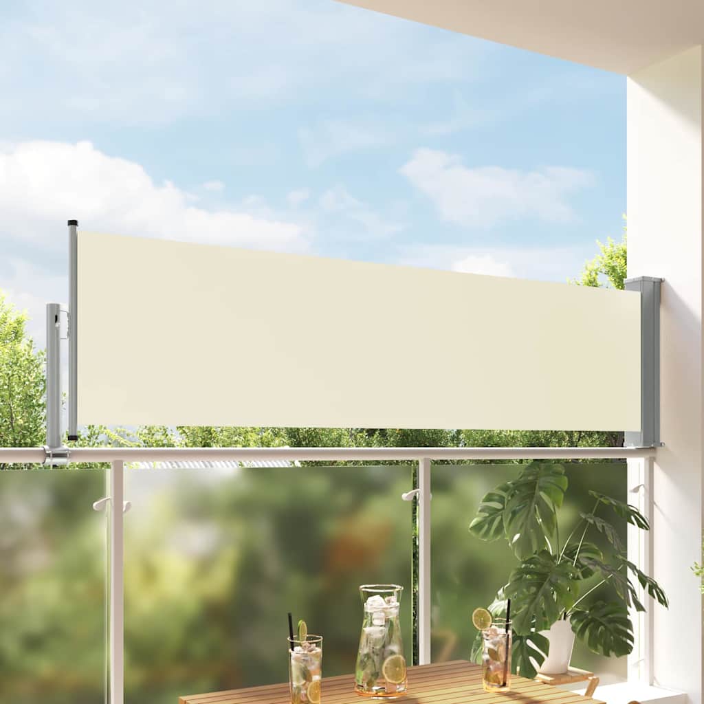Lahtitõmmatav terrassi külgsein, 80 x 300 cm, kreemjasvalge