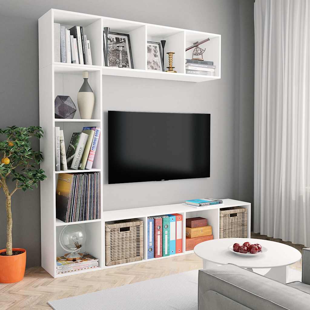 3-osaline raamatu-/telerikapp, valge 180x30x180 cm