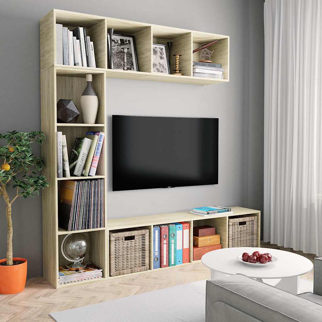 3-osaline raamatu-/telerikapp, Sonoma tamm, 180 x 30 x 180 cm