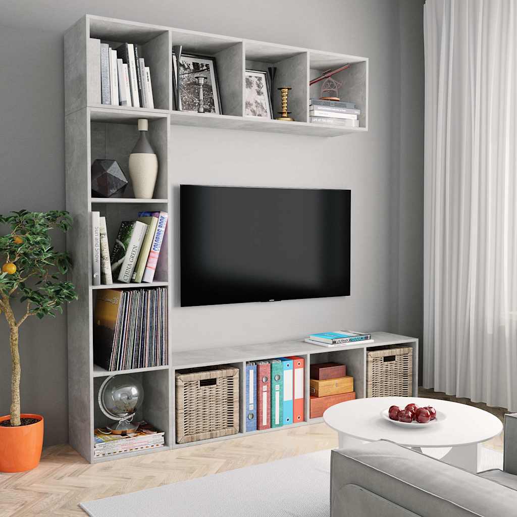 3-osaline raamatu-/telerikapp, betoonhall, 180 x 30 x 180 cm