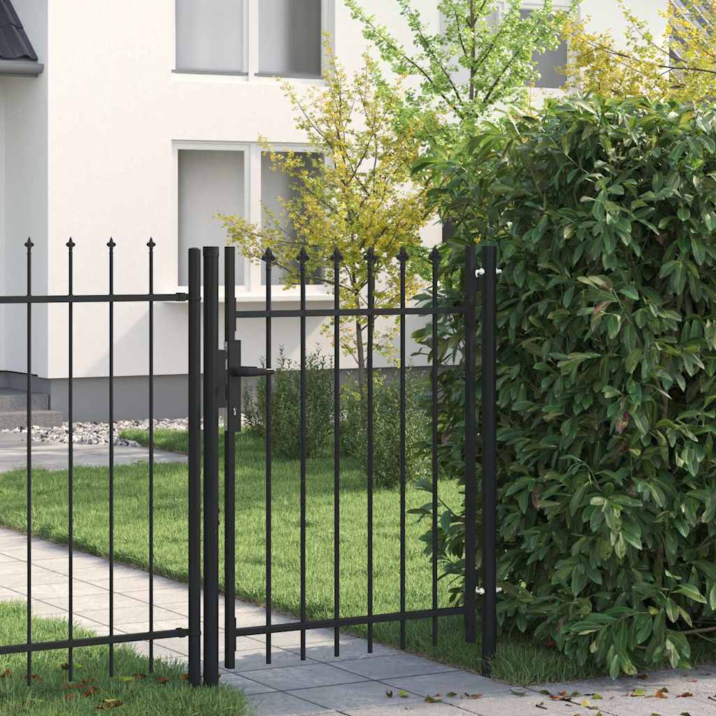 Aiavärav BOXTEL ühe uksega, vaiadega, terasest, 1 x 1,2 m, must