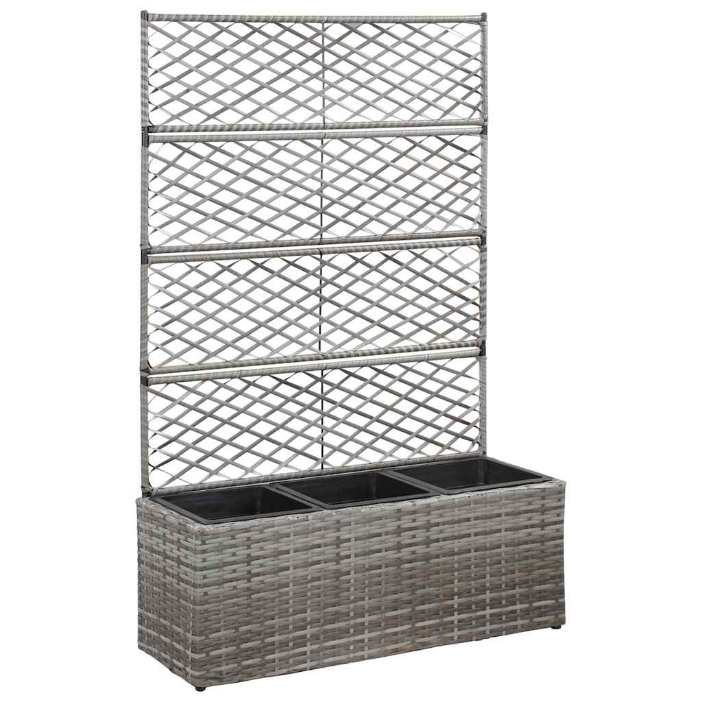 Võrega taimelava 3 potiga, 83 x 30 x 130 cm, polürotang, hall