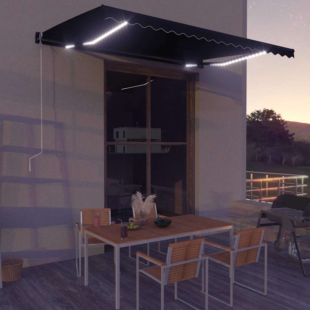 Käsitsi sissetõmmatav varikatus, LED 450x300 cm antratsiithall