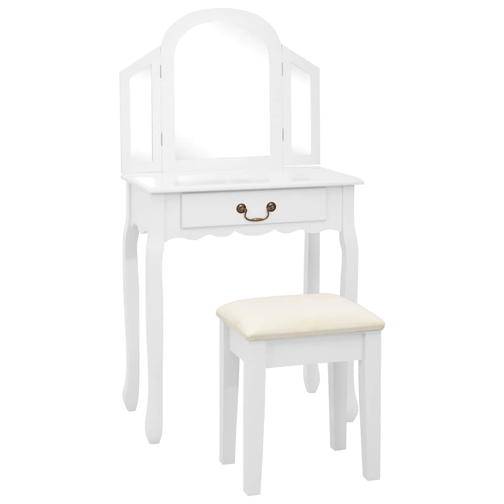 Tualettlaud taburetiga, valge 65x36x128 cm, Paulownia puit, MDF