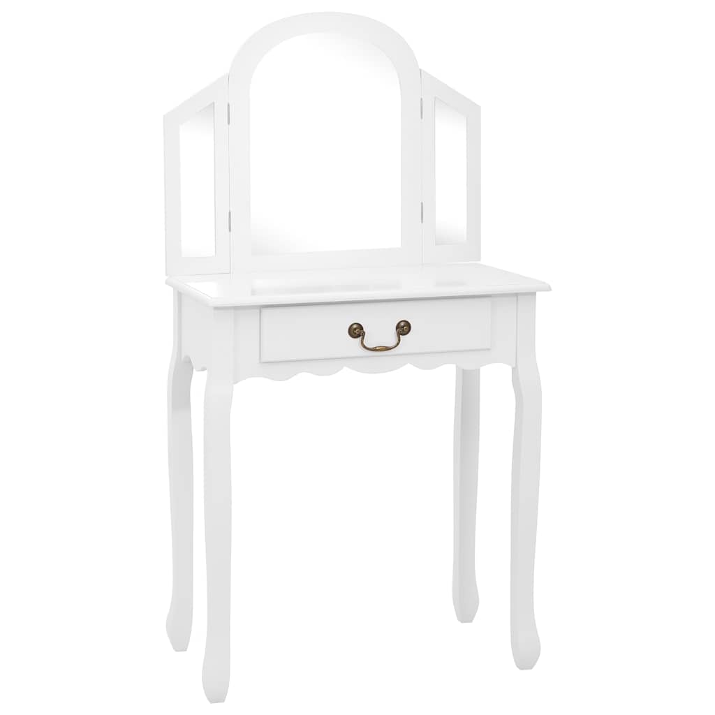 Tualettlaud taburetiga, valge 65x36x128 cm, Paulownia puit, MDF