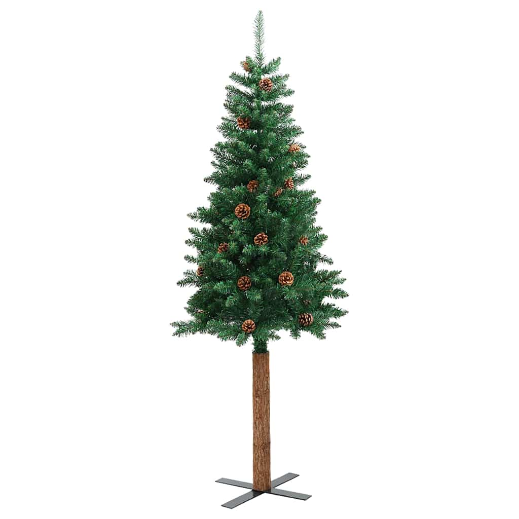 Kitsas kunstkuusk puidu ja männikäbidega, roheline, 150 cm, PVC