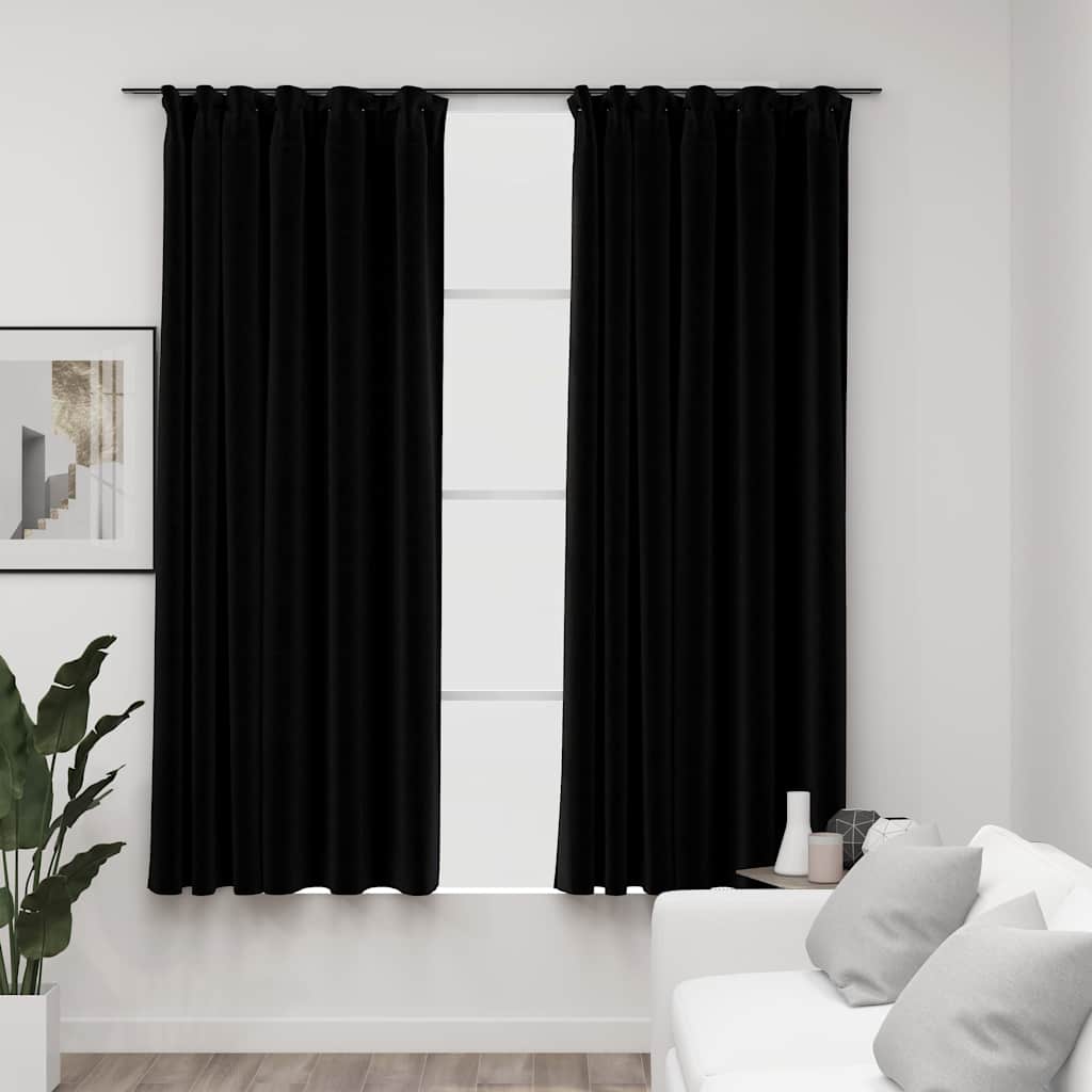 Pimendavad kardinad konksudega, 2 tk must 140 x 175 cm