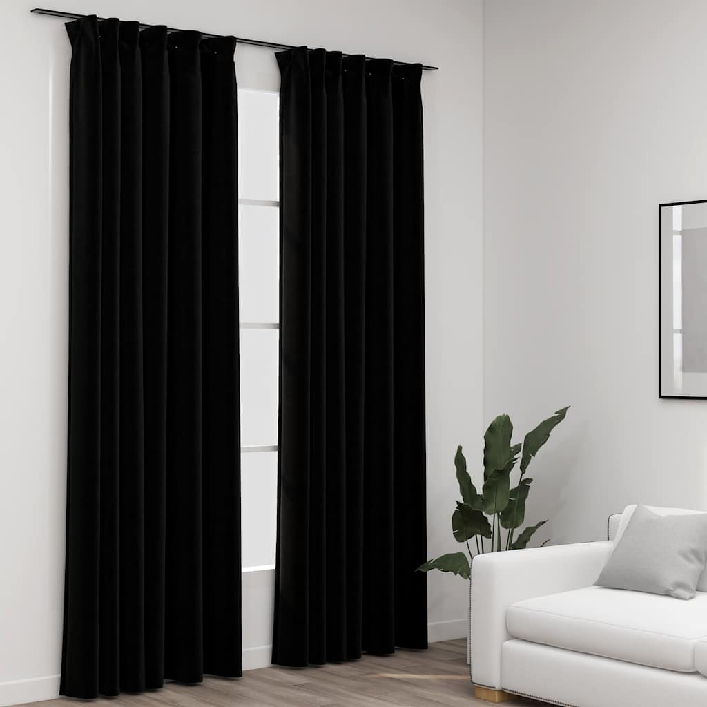 Pimendavad kardinad konksudega, 2 tk must 140 x 245 cm