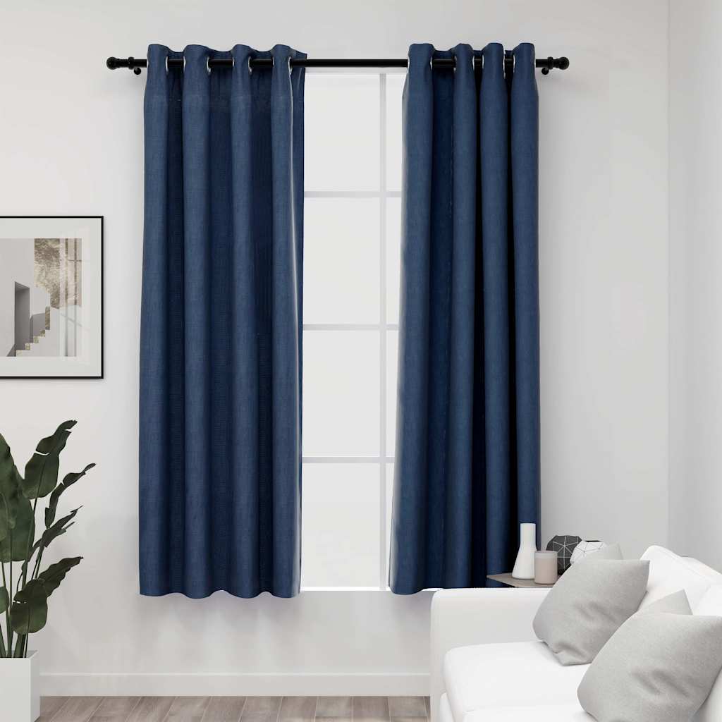Linase välimusega pimendavad kardinad 2 tk sinine 140 x 175 cm