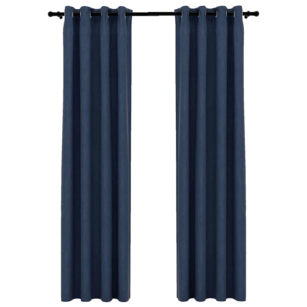 Linase välimusega pimendavad kardinad 2 tk sinine 140 x 225 cm