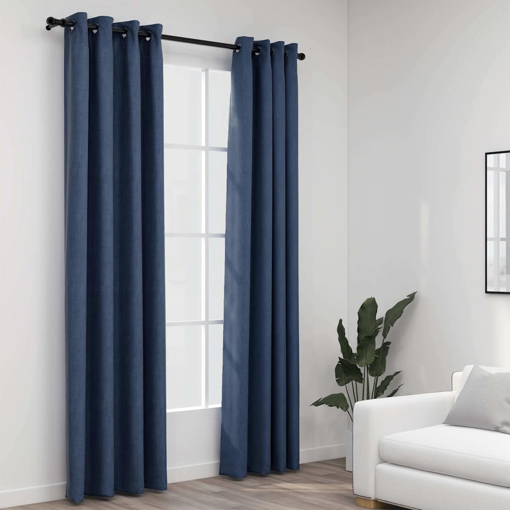 Linase välimusega pimendavad kardinad 2 tk sinine 140 x 245 cm