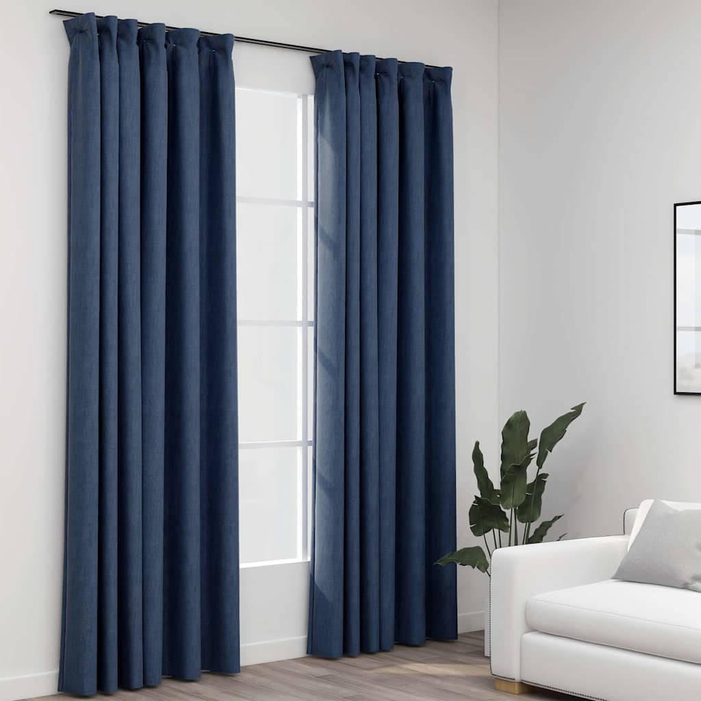 Pimendavad kardinad konksudega, 2 tk sinine 140 x 245 cm