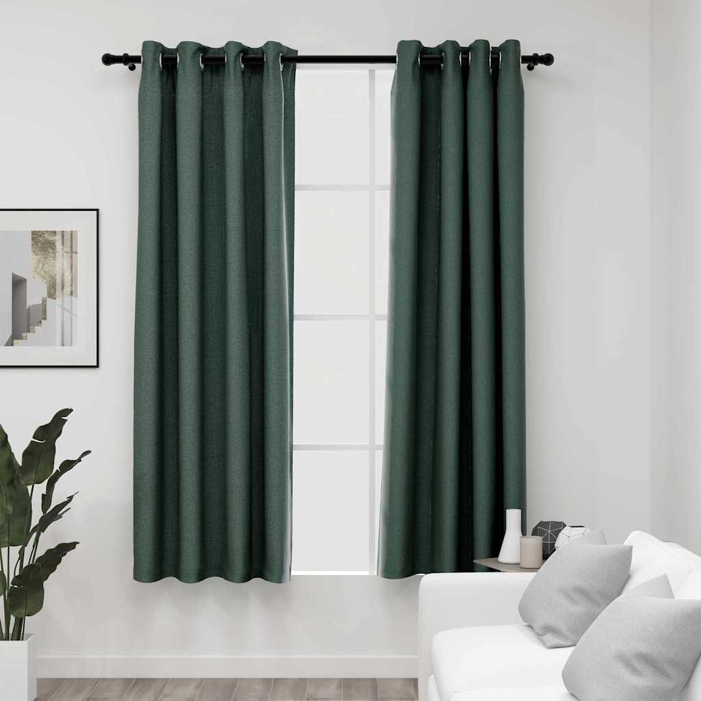Linase välimusega pimendavad kardinad 2 tk roheline 140x175 cm